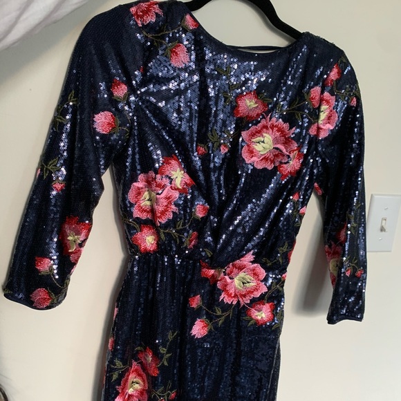 TFNC Sequin Dress W/ Floral Embroidery & Cowl Back - Picture 4 of 7